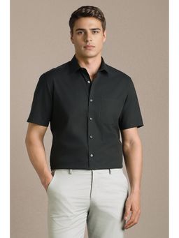 Louis Philippe - Black Solid/Plain Collar Neck Shirt
