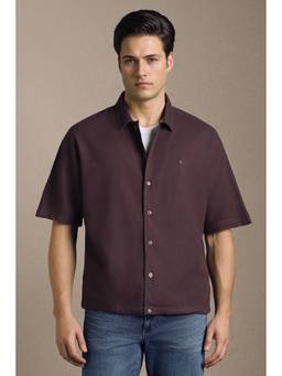 Louis Philippe - Brown Solid/Plain Collar Neck Shirt