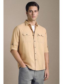 Louis Philippe - Beige Textured Collar Neck Shirt