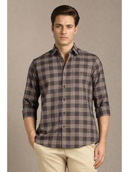 Louis Philippe - Brown Checks Collar Neck Shirt
