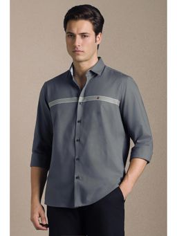 Louis Philippe - Grey Solid/Plain Collar Neck Shirt