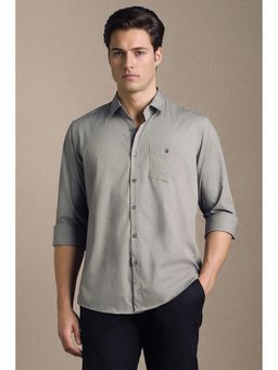 Louis Philippe - Grey Solid/Plain Collar Neck Shirt