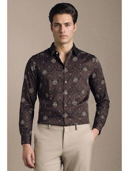 Louis Philippe - Brown Printed Collar Neck Shirt