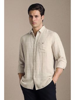 Louis Philippe - Beige Checks Collar Neck Shirt