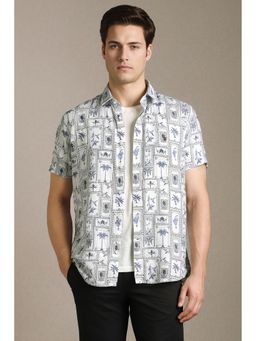 Louis Philippe - White Printed Collar Neck Shirt