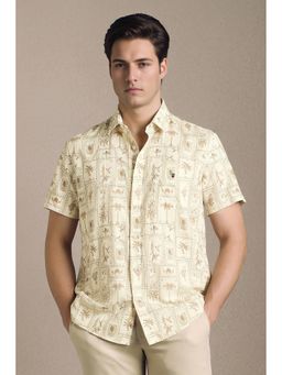 Louis Philippe - Beige Printed Collar Neck Shirt