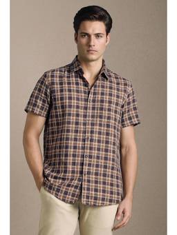 Louis Philippe - Brown Checks Collar Neck Shirt