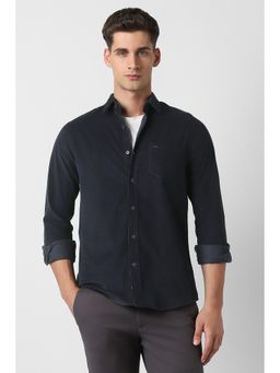 Peter England - Navy Blue Textured Collar Neck Shirt