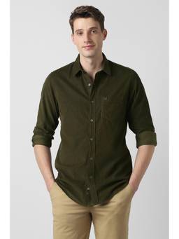 Peter England - Olive Textured Collar Neck Shirt