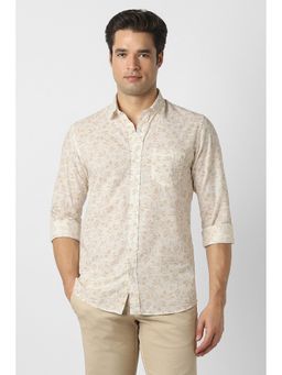 Peter England - Beige Printed Collar Neck Shirt
