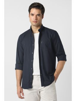 Peter England - Navy Blue Solid/Plain Collar Neck Shirt
