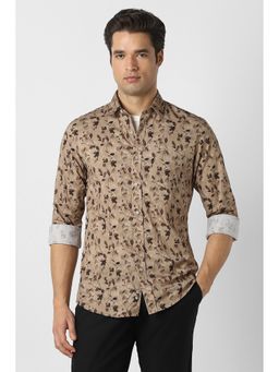 Peter England - Beige Printed Collar Neck Shirt