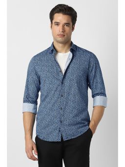 Peter England - Blue Printed Collar Neck Shirt