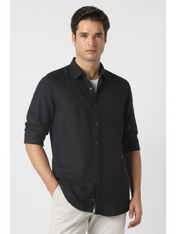 Peter England - Black Solid/Plain Collar Neck Shirt