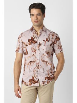 Peter England - Beige Printed Collar Neck Shirt