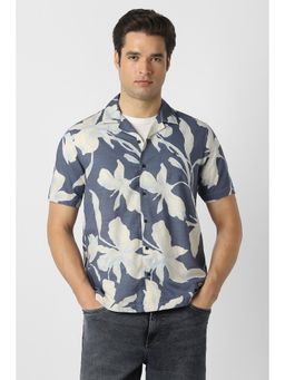 Peter England - Blue Printed Collar Neck Shirt