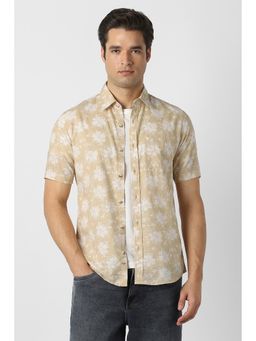 Peter England - Beige Floral Collar Neck Shirt