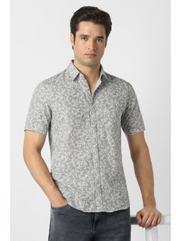 Peter England - Grey Printed Collar Neck Shirt