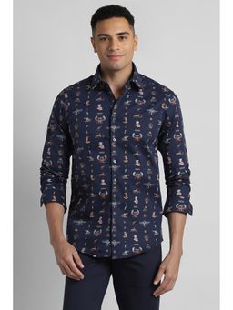 Simon Carter - Navy Blue Printed Collar Neck Shirt