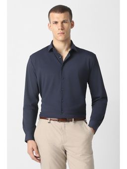 Van Heusen - Navy Blue Solid/Plain Collar Neck Shirt
