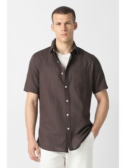 Van Heusen - Brown Solid/Plain Collar Neck Shirt
