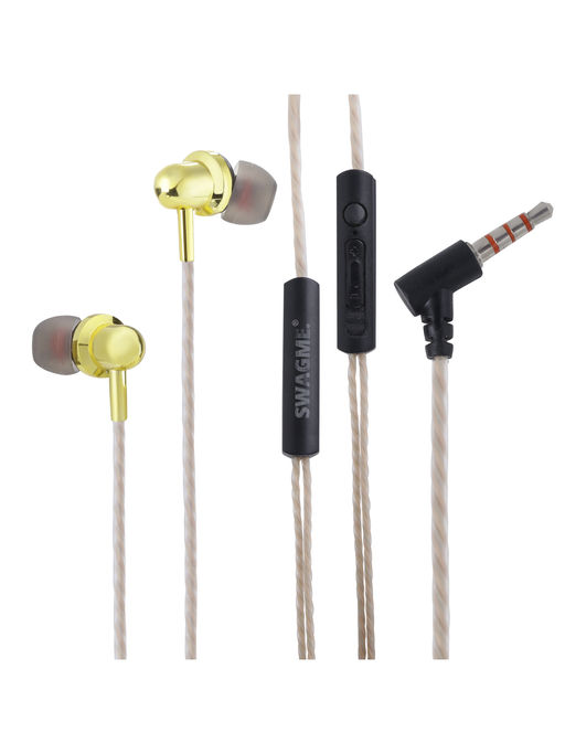 Swagme BassBoost IE011 in-Ear Wired Earphones with Mic and Extra Bass (Gold)