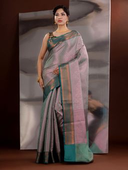 CHARUKRITI - Sea Green Silk Blend Zari Handwoven Saree with Unstitched Blouse