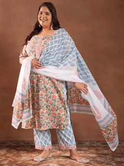 Extra love by Libas - Yellow Printed Cotton Straight Kurta Sets for Women