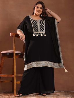 Extra love by Libas - Black Embroidered Georgette Straight Kurta Sets for Women