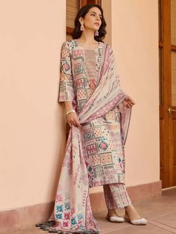 BLACK SCISSOR - Cream Cotton Kurta with Pant and Chanderi Dupatta (Set of 3)