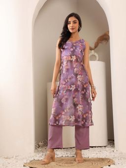 Varanga - Lavender Floral Printed Sleeveless Kurta with Pant (Set of 2)