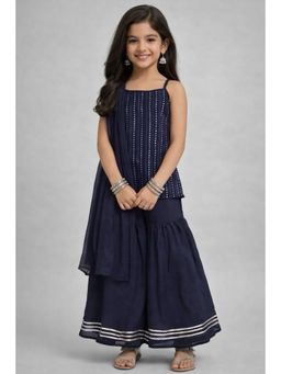 The Magic Wand - Girls Navy Blue Sequined Embellished Kurti with Sharara