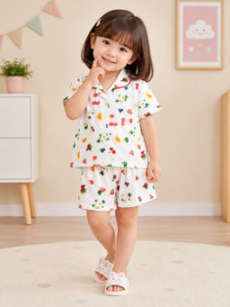 The Magic Wand - Cotton Half Sleeves Fruits Printed Shirt with Shorts-White