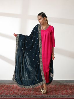 Swtantra - Teal Dupatta With All Over Parallel Embroidery