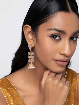 Indya - Gold Pink Stone Jhumka Drop Dangler Earrings
