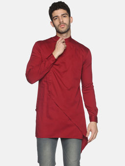 SHOWOFFFF - Mens Casual Maroon Slim Fit Full Kurta