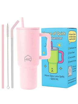 House of Quirk - Tumbler Bottle with Handle and Straw Lid Double Insulated 1200ml (Pink)