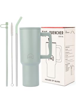 House of Quirk - Water Tumbler Hot - Cold with Handle & Lid 2 Straw 1200ML - Lime Pistachio