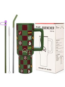 House of Quirk - Water Tumbler Hot - Cold with Handle & Lid 2 Straw 1200ML - Merry Maroon