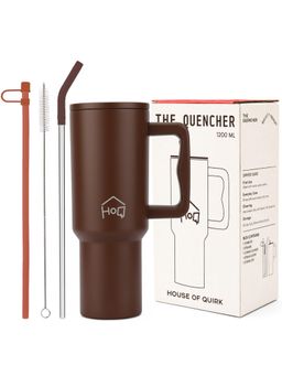 House of Quirk - 1200Ml Tumbler With Handle & Lid 2 Straws Travel Mug Water Cup Chocolate