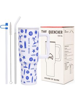 House of Quirk - 1200Ml Tumbler With Handle & Lid 2 Straws Travel Mug Water Cup Seanova