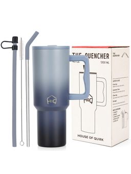 House of Quirk - 1200Ml Tumbler With Handle & Lid 2 Straws Travel Mug Water Cup Stone Wash
