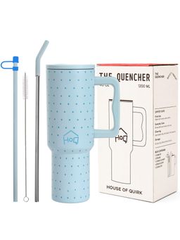 House of Quirk - 1200Ml Tumbler With Handle & Lid 2 Straws Travel Mug Water Cup Blue