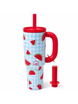 House of Quirk - 1200Ml Insulated Tumbler With Handle Straw & Straw Cap Hot & Cold Water Bottle Melon