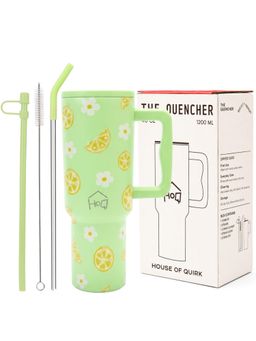 House of Quirk - Green Lemon Stainless Steel Tumbler with Straw & Cleaner Brush