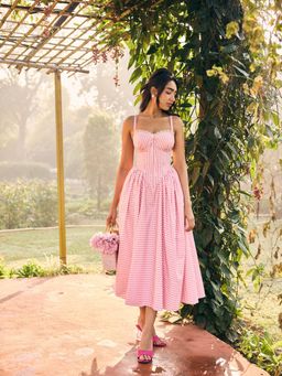 Lea Clothing - Alaya Pink Midi Corset Dress