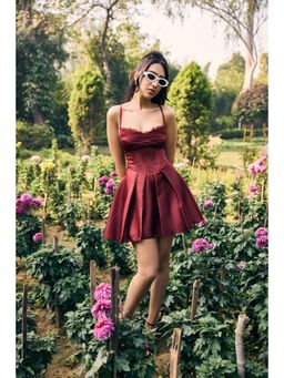 Lea Clothing - Dora Red Satin Mini Corset Dress