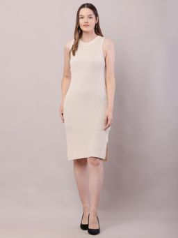 NOBARR - Women's Viscose Ribbed Cream Shift Dress