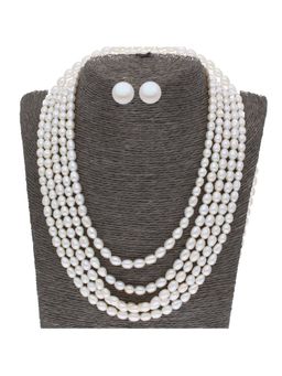Sri Jagdamba Pearls - 5 Line Plain Oval Pearl Necklace Set