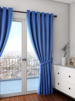 Swayam - Blackout Eyelet Door Curtain - Solid Royal Blue (7 feet)